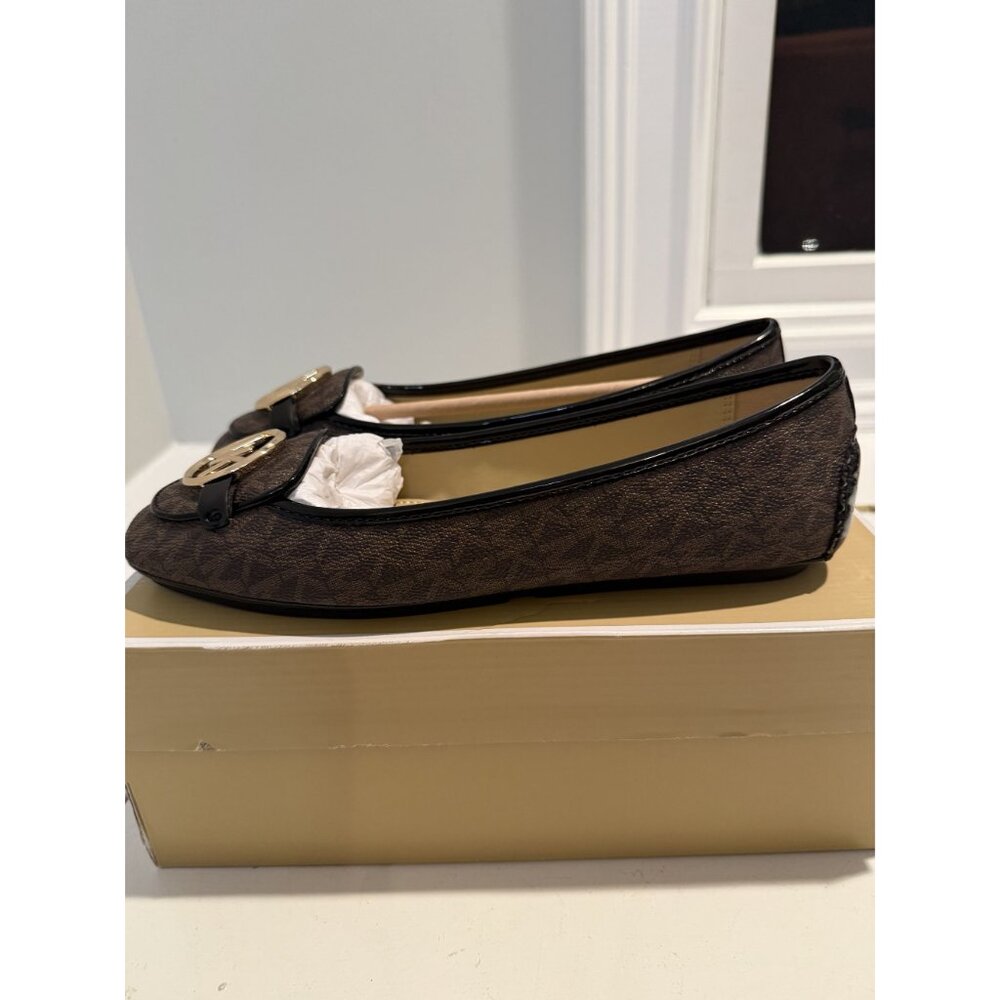 NWB Michael Kors Lillie Logo Moccasin Flats Brown Size 8 $115 [jb] - Picture 14 of 16